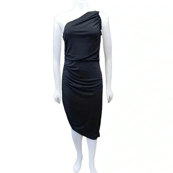 💥HOST PICK 💥 Halston Heritage Black Formal  One Shoulder Midi Dress Size Large - Picture 1 of 10